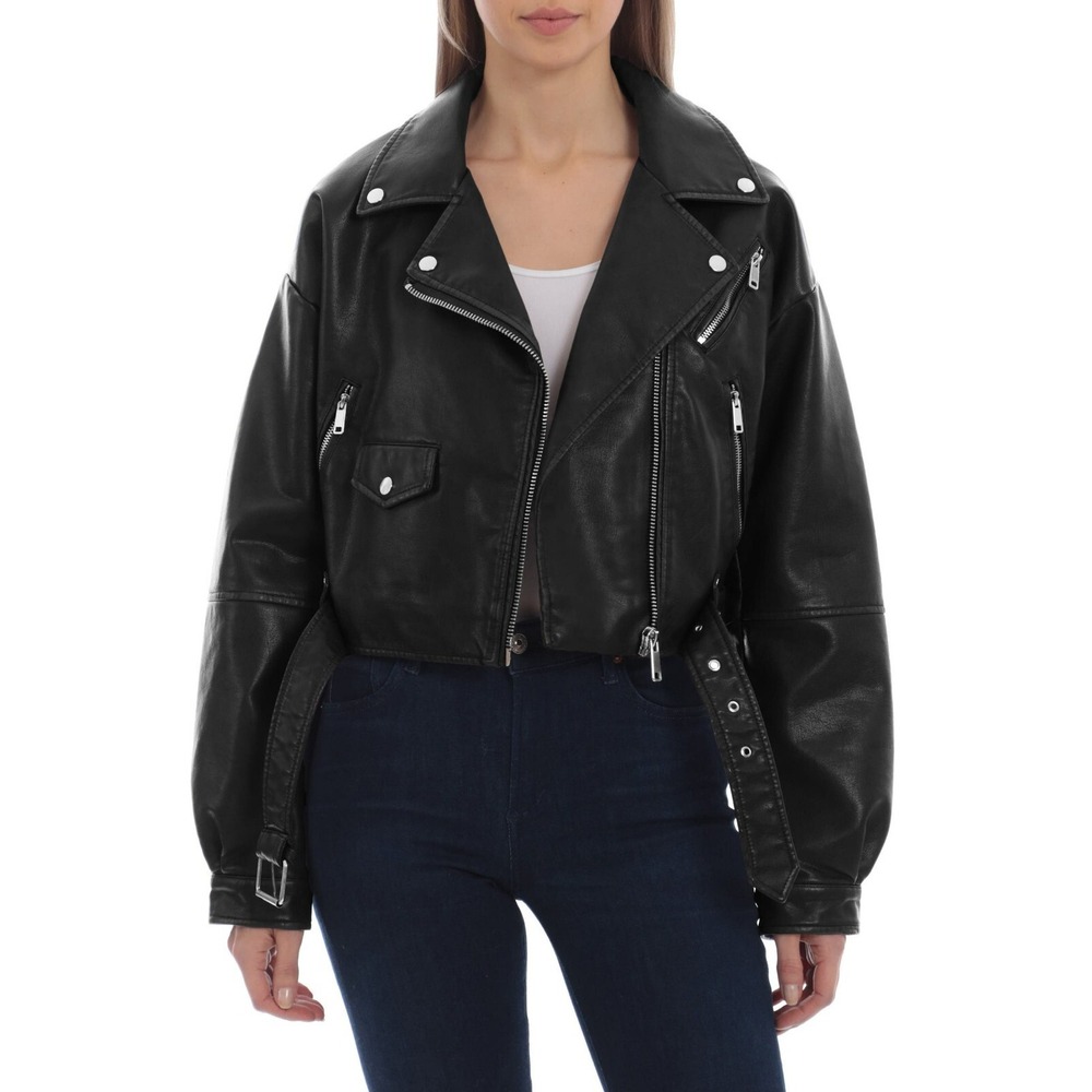 Avec Les Filles Womens Oversize Crop Faux Leather Moto Jacket Size Medium